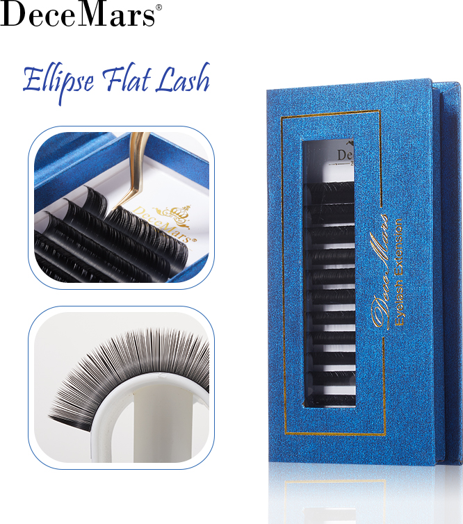 DeceMars Ellipse Flat Eyelash Extension Soft Tips Light Weight Individual Mink